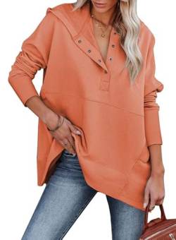 HAPPY SAILED Damen Pullover Oversized Hoodie Kapuzenpullover Sweatshirt Hooded Tops Mit Knopf Orange, M von HAPPY SAILED