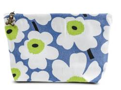 HAPPYHEIDI Große Reise-Make-up-Tasche, Kosmetiktasche, Make-up-Tasche, Organizer, mit Unterseite, mit Leinenfutter, Reißverschluss, SX-Leinwand Blumen hellblau, Medium von HAPPYHEIDI