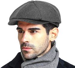 HAPPYPOP 50% Wolle Schirmmütze Herren Schiebermütze Schwarz Driving Cabbie Jagd Flatcap Newsboy Cap von HAPPYPOP