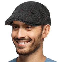 HAPPYPOP 60% Wolle Schirmmütze Herren Schiebermütze Schwarz Driving Cabbie Jagd Flatcap Newsboy Cap von HAPPYPOP