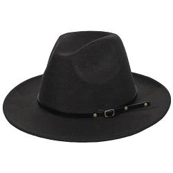 HAPPYPOP Fedora Hut Damen Winter Schwarzer Hut Damen Mode Elegant Breiter Krempe Filzhut für Fasching Party Shootings Oktoberfest Bar Festivitäten von HAPPYPOP