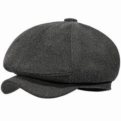 Peaky Stil Schirmmütze Herren, 30% wool Schiebermütze Schwarz Driving Cabbie Jagd Flatcap Newsboy Cap Tellermütze Fischgräten Tweed Retro Schlägermütze Gatsby Baker Boy Schirmmutzen Warm Komfortabel von HAPPYPOP