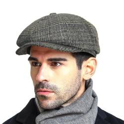 Peaky Stil Schirmmütze Herren, 50% wool Schiebermütze Schwarz Driving Cabbie Jagd Flatcap Newsboy Cap Tellermütze Fischgräten Tweed Retro Schlägermütze Gatsby Baker Boy Schirmmutzen Warm Komfortabel von HAPPYPOP