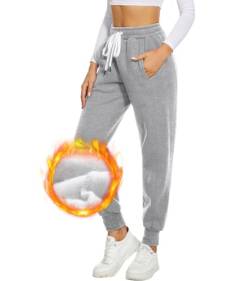 HAPYWER Damen Jogginghose Gefütterte Warm Sporthose High Waist Weit mit Taschen Sweathose Baumwolle mit Sherpa Dicke Thermo Loungehose für Winter S-XXL von HAPYWER