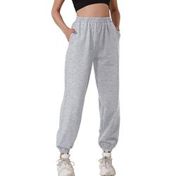 HAPYWER Jogginghose Damen Baumwolle Lang Freizeithosen High Waist Lässige Loose Sweathose mit Taschen Trainingshose Oversize Sporthose Zweifarbig Sommerhose Casual Mode(Grau,S) von HAPYWER