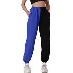 HAPYWER Jogginghose Damen Baumwolle Lang Freizeithosen High Waist Lässige Loose Sweathose mit Taschen Trainingshose Oversize Sporthose Zweifarbig Sommerhose Casual Mode(Königsblau,L) von HAPYWER