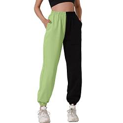 HAPYWER Jogginghose Damen Baumwolle Lang Freizeithosen High Waist Lässige Loose Sweathose mit Taschen Trainingshose Übergröße Sporthose Zweifarbig Sommerhose Casual Mode（Hellgrün，L） von HAPYWER