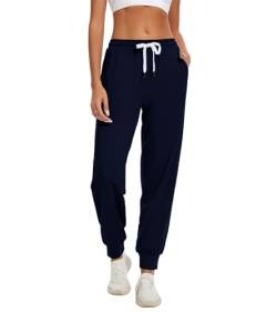 HAPYWER Jogginghose Damen Lang Sporthose Frauen Baumwolle Sweatpants Slim Fit Freizeithose High Waist Trainingshose mit Taschen(Navyblau,2X) von HAPYWER