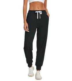 HAPYWER Jogginghose Damen Lang Sporthose Frauen Baumwolle Sweatpants Slim Fit Freizeithose High Waist Trainingshose mit Taschen(TiefGrau,1X) von HAPYWER