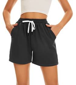 HAPYWER Kurze Hosen Damen Sommer Sport Shorts Baumwolle Sporthose Kurz mit Taschen Badeshorts Locker High Waist Bermuda Shorts S-XXL(TiefGrau,L) von HAPYWER
