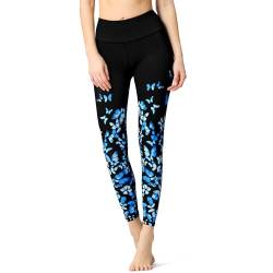 HAPYWER Yoga Leggings Damen High Waist Yogahose Bunt Gym Sport Leggings Tummy Control Running Workout - Stretch Kompressionshose mit Aufdruck für Frauen(Schmetterling,M) von HAPYWER