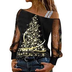 Damen Weihnachten Bluse - Lustig Rudolph Rentier Elfe Shirt Xmas Bedruckte Frauen Merry Christmas Sweater Festliche Oberteile Pulli Elegant Slim Fit Weihnachtsbluse T-Shirt Herbst Winter Leichte von HAQUOS