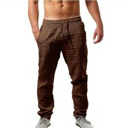 Elastische Herrenhose, einfarbig, atmungsaktiv, Baumwolle, Leinen, lockere Freizeithose Hosen Für Herren Rot Chillige Hosen Herren von HAQUOS