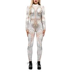 HAQUOS Damen Rollkragen-Simulation 3D-Druck-Roboter-Reißverschluss-Bodysuit Ganzkörper-Bodysuit-Halloween-Kostüm Kleider Elegante Jumpsuit Damen Kurz von HAQUOS