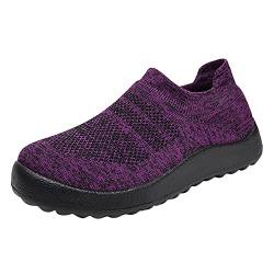 HAQUOS Damen Sneaker Turnschuhe Damen Einfarbig Schuhe Outdoor Casual Bequem On Frauen Mesh Laufsohlen Slip Sportschuhe Damenschuhe Sneaker Wedges Schuhe für Frauen (Purple, 39) von HAQUOS