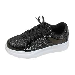 HAQUOS Glitzer-Sneaker für Paare, modische Schnür-Sneaker, glitzernde Schuhe für Damen Herren, Pailletten Schuhe für Damen, sportliche, atmungsaktive Flache Outdoor-Freizeit-Schuhe und Turnschuhe von HAQUOS