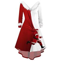 HAQUOS Kleider Für Frauen Weihnachten - Miss Santa Claus Kostüm Sweaterkleider Muster Elegant Weihnachtskleid Mädchen Christmas Party Dresses Weihnachtskleid Große Größe Weihnachts Winter Kleider von HAQUOS