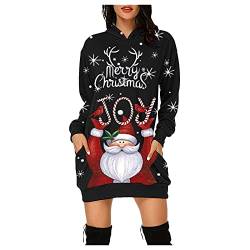 HAQUOS Kleider Für Frauen Weihnachten - Partykleid Dame Mode Sweaterkleider Muster Elegant Sweatshirt Kleider Damen Samt Kleid Damen Weihnachtskleid Große Größe Rot Weihnachtsfrau Midi Kleid von HAQUOS