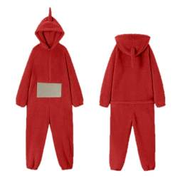 HAQUOS Teletubbies Kostüm Erwachsene Schlafanzug Damen Lang Einteiler Onesie Pyjama Damen Unisex Tier One-Piece Kostüm Cosplay Homewear Fleece Einteiler mit Kapuze Party Fancy Dress von HAQUOS