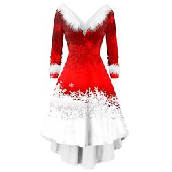 HAQUOS Weihnachten Damen Kostüm - Partykleid Dame Mode Top Elegant Cocktaikleider Sweatshirt Kleider Damen Langarm Weihnachtskleidung Weihnachtskleid Damen Sexy Rot Weihnachtsfrau Midi Kleid von HAQUOS