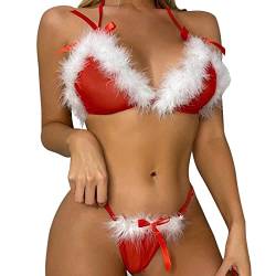 HAQUOS Weihnachten Dessous Set Damen - sexy Weihnachtsunterwäsche Lingerie Babydoll Negligee Reizvolle Negligee Frau Frauen Spitze Body Anzug Frauen charmantes Kostüm Weihnachtsmann Nachtwäsche von HAQUOS