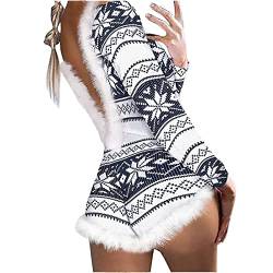 HAQUOS Weihnachten Dessous Set Damen - sexy Weihnachtsunterwäsche Nachtwäsche Festival Rot Bodydoll Weihnachten Cosplay Frauen Spitze Body Anzug Frauen charmantes Kostüm Weihnachten Frech Set von HAQUOS