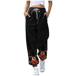 HAQUOS Weihnachtshose Damen - Christmas Kostüm Freizeithosen Print Weihnachten Norweger mit Weihnachtsmotiven Sweathose Outdoorhose Frauen Bunter Stoffhose mit Muster Weihnachtsmotiv Sweatpants von HAQUOS