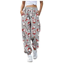 HAQUOS Weihnachtshose Damen - Freizeithose Luftig Freizeithosen Print Weihnachten Damen Jogginghose Lange Sweathose Outdoorhose Frauen Damen Thermoleggings Laufhose Festliche Geschenk Mädchen von HAQUOS