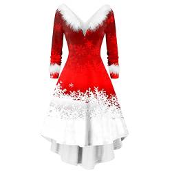 HAQUOS Weihnachtskleid Damen - Vintage Weihnachtskleid für Damen Top Elegant Cocktaikleider Weihnachtspullover Damen Led Samt Kleid Damen Weihnachtskleid Große Größe Rot Weihnachtsfrau Midi Kleid von HAQUOS