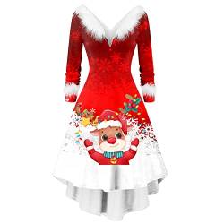 HAQUOS Weihnachtskleid Damen - Vintage Weihnachtskleid für Damen Top Elegant Cocktaikleider Weihnachtspullover Damen Led Samt Kleid Damen Weihnachtskleid Große Größe Rot Weihnachtsfrau Midi Kleid von HAQUOS