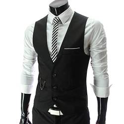 Herren Business Freizeit Hochzeit Weste V-Ausschnitt ärmellose schmale Jacke Weste Western Outfit Kinder Western Herren Schwarz von HAQUOS