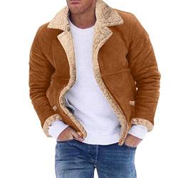 Herren Plus Size Wintermantel Reverskragen Langarm Gepolsterte Lederjacke Vintage Verdicken Mantel Schaffell Reißverschlussjacke Herren Materialmix Zweireiher Herren Mantel Mantel Damen Lederoptik von HAQUOS