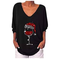 Tshirt Damen Weihnachtspullover - Lustig Rudolph Rentier Elfe Shirt Elegant 3/4 arm Blusen Pullover Große Größe Damen Herbst Weihnachtsmann Weihnachtsmotiv Oberteile T-Shirt Herbst Winter Leichte von HAQUOS