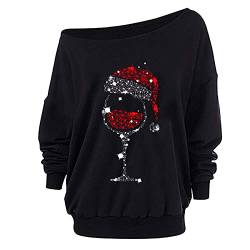 Tshirt Damen Weihnachtspullover - Lustig Rudolph Rentier Elfe Shirt Langarmshirt Lose Bluse Tops Langarm Pullover Große Größe Shirt Damen 3/4 Arm Weihnachtsfeier Outfit Weihnachtspulli Basic Shirt von HAQUOS