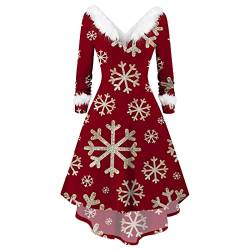 Weihnachten Damen Kostüm - lässig Weihnachts Kleidung Sweaterkleider Muster Elegant Adventskalender Elfen Kostüm Christmas Party Dresses Festlich Festival Dresses Rot Weihnachtsfrau Midi Kleid von HAQUOS