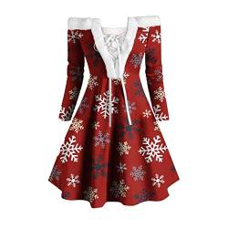 Weihnachten Party Kleider Damen - Retro Abendkleid Damen Festival Pulloverkleid Adventskalender Elfen Kostüm Christmas Party Dresses Weihnachtskleid Damen Sexy Rot Weihnachtsfrau Midi Kleid von HAQUOS