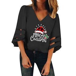 Weihnachts Tshirt Damen - Leinen Oberteile Lustiges Frauen Langarmshirt Lose Bluse Tops Mode Damenbluse Langarmshirt Streetwear Weihnachtsmotiv Oberteile Weihnachtspullover mit Komisch gedruckt von HAQUOS