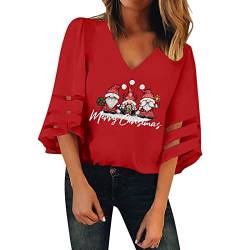 Weihnachts Tshirt Damen - Leinen Oberteile Lustiges Frauen Langarmshirt Lose Bluse Tops Mode Damenbluse Langarmshirt Streetwear Weihnachtsmotiv Oberteile Weihnachtspullover mit Komisch gedruckt von HAQUOS