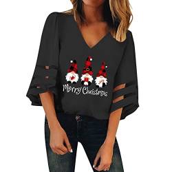 Weihnachts Tshirt Damen - Leinen Oberteile Lustiges Frauen Langarmshirt Lose Bluse Tops Mode Damenbluse Langarmshirt Streetwear Weihnachtsmotiv Oberteile Weihnachtspullover mit Komisch gedruckt von HAQUOS