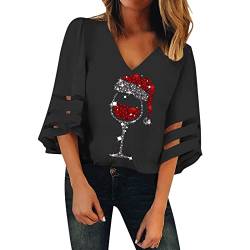 Weihnachts Tshirt Damen - Leinen Oberteile Lustiges Frauen Langarmshirt Lose Bluse Tops Mode Damenbluse Langarmshirt Streetwear Weihnachtsmotiv Oberteile Weihnachtspullover mit Komisch gedruckt von HAQUOS