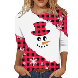 Weihnachtsbluse Damen - Lustig Rudolph Rentier Elfe Shirt Elegant 3/4 arm Blusen Mode Damenbluse Festliche Oberteile Pulli Elegant Slim Fit Weihnachtsbluse Weihnachtspullover mit Komisch gedruckt von HAQUOS