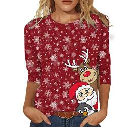 Weihnachtsbluse Damen - Lustig Rudolph Rentier Elfe Shirt Elegant 3/4 arm Blusen Mode Damenbluse Festliche Oberteile Pulli Elegant Slim Fit Weihnachtsbluse Weihnachtspullover mit Komisch gedruckt von HAQUOS