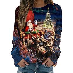 Weihnachtspullover Damen Led - Vintage Kostüm Langarm Temperament Pullover Damen Langarmshirt Damen Warm klassisch Weihnachtsparty Oberteile Muster Pulli Shirt Herbst Winter Sweatshirt von HAQUOS