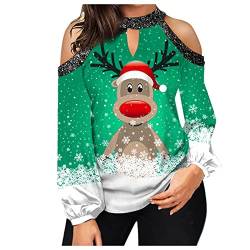 weihnachtsshirt Damen - Lustig Rudolph Rentier Elfe Shirt Frauen Langarmshirt Lose Bluse Tops Merry Christmas Sweater Langarmshirt Streetwear Mode Damenblusen Langarm Mode Fließend Tops Oberteil von HAQUOS