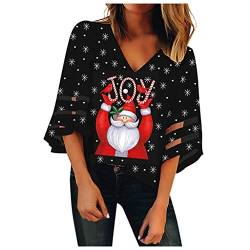 weihnachtsshirt damen - Weihnachtsschneeflocke Drucken Elegant 3/4 arm Blusen Merry Christmas Sweater Bunte Blumenmuster Elegant Slim Fit Weihnachtsbluse Weihnachtspullover mit Komisch gedruckt von HAQUOS