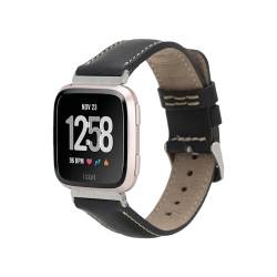 HARDISTON Smartwatch-Armband, kompatibel mit Fitbit Versa 3, Sense, handgefertigtes Echtleder, Fitbit Watch-Armband, Ersatz-Lederarmband für Damen und Herren (Größe M, Schwarz) von HARDISTON