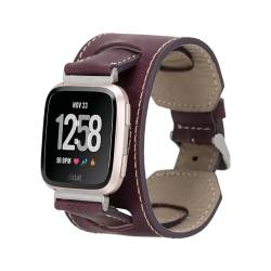 HARDISTON Smartwatch-Armband, kompatibel mit Fitbit Versa 3, Sense, handgefertigtes echtes Leder, Fitbit Watch-Armband, Ersatz-Lederarmband für Damen und Herren (klein, lila) von HARDISTON