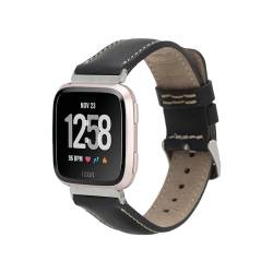 HARDISTON Smartwatch-Armband, kompatibel mit Fitbit Versa 4, handgefertigtes Echtleder, Fitbit Watch, Ersatz-Lederarmband für Damen und Herren (klein, schwarz) von HARDISTON