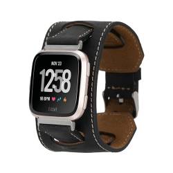 HARDISTON Smartwatch-Armband, kompatibel mit Fitbit Versa 4, handgefertigtes Echtleder, Fitbit Watch, Ersatz-Lederarmband für Damen und Herren (klein, schwarz) von HARDISTON