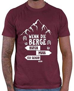 HARIZ - Berge Shirt - Wenn Die Berge Rufen Muss Ich Gehen - wandern zubehör Geschenk - Herren T-Shirt und Männer Tshirt Wein Rot M von HARIZ